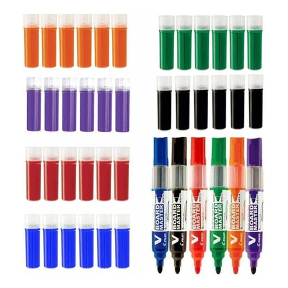 Combo 6 Pinceis Para Quadro Branco Recarregável + 36 Cargas