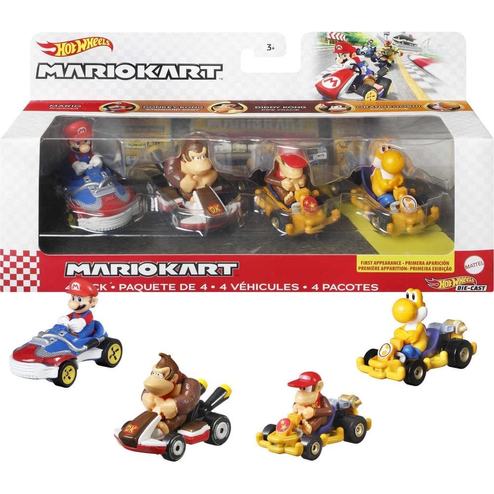 Toy Hot Wheels HW Mario Kart DIE-CAST, pacote com 4 #1 para crianças
