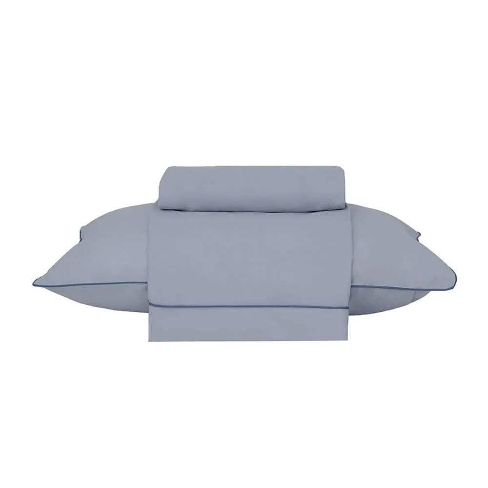 Jogo De Cama Solteiro 180 Fios Algodão Buddemeyer Azul