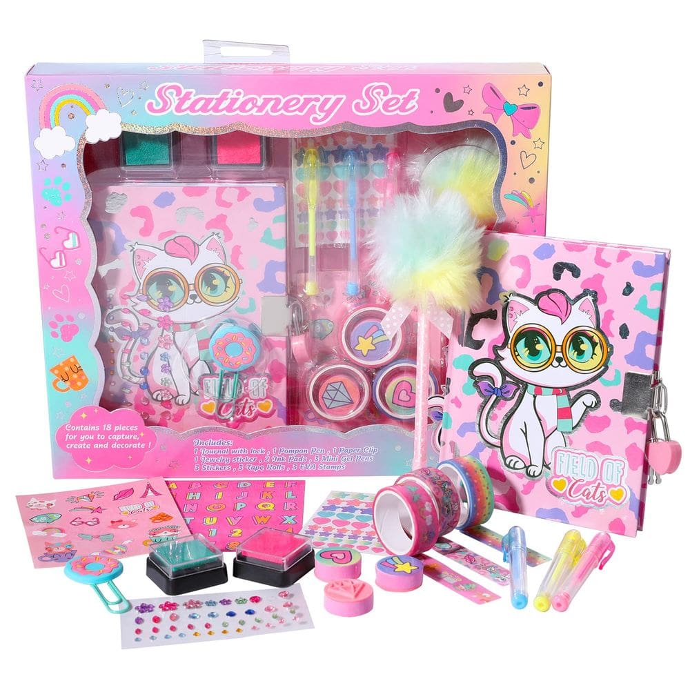 Conjunto de papelaria YOYTOO Cat Diary com fechadura e chaves para meninas de 4 a 12 anos