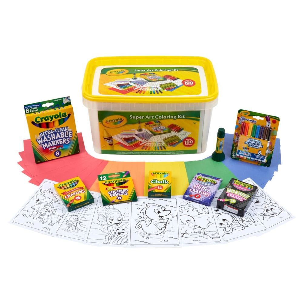 Kit de colorir Crayola Super Art, mais de 100 unidades para crianças com banheira de armazenamento