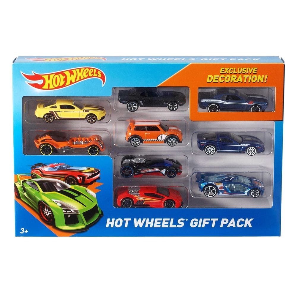 Pacote com 9 unidades da Toy Cars Hot Wheels, escala 1:64 com 1 veículo exclusivo