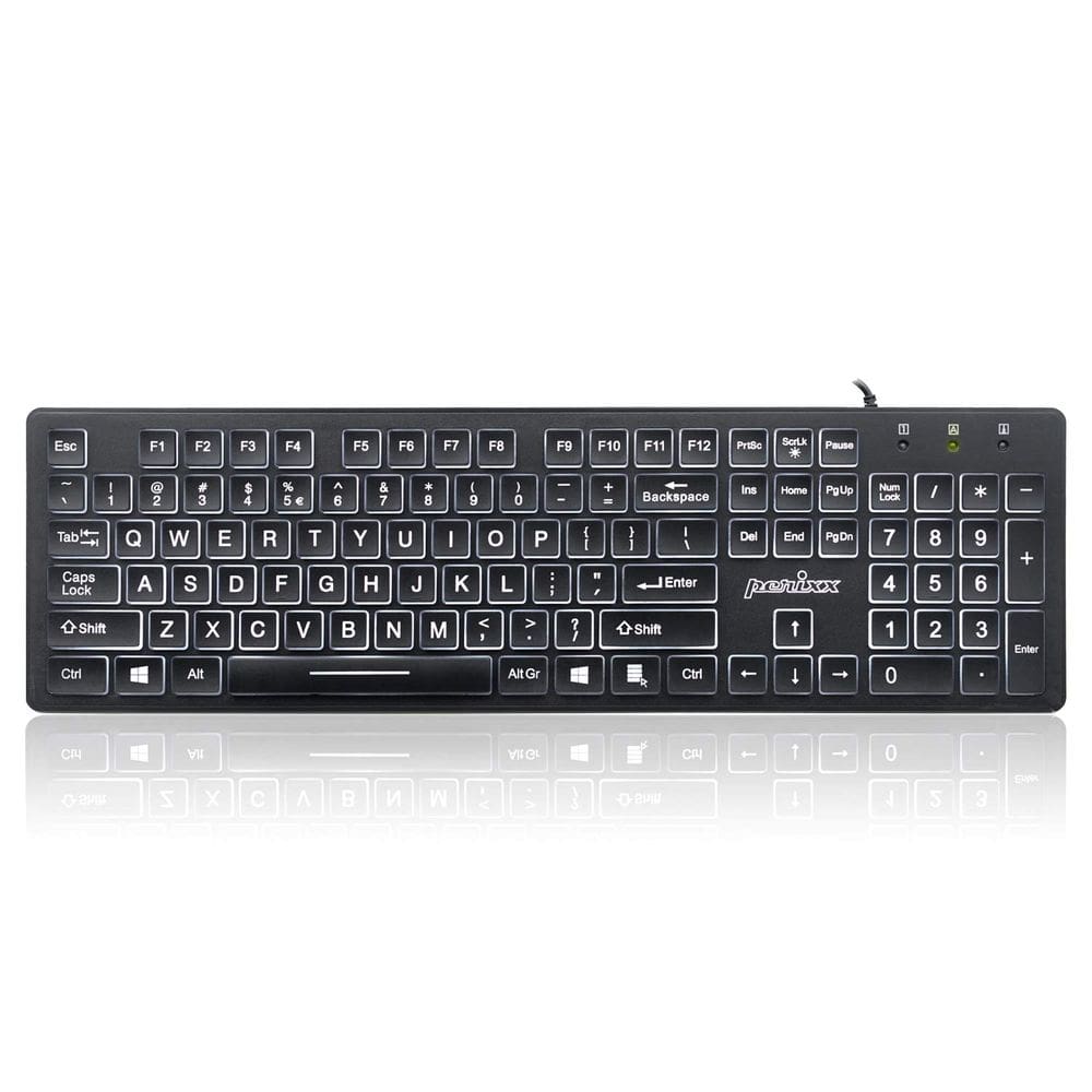 Teclado Perixx PERIBOARD-317 com Fio Retroiluminado USB - Preto