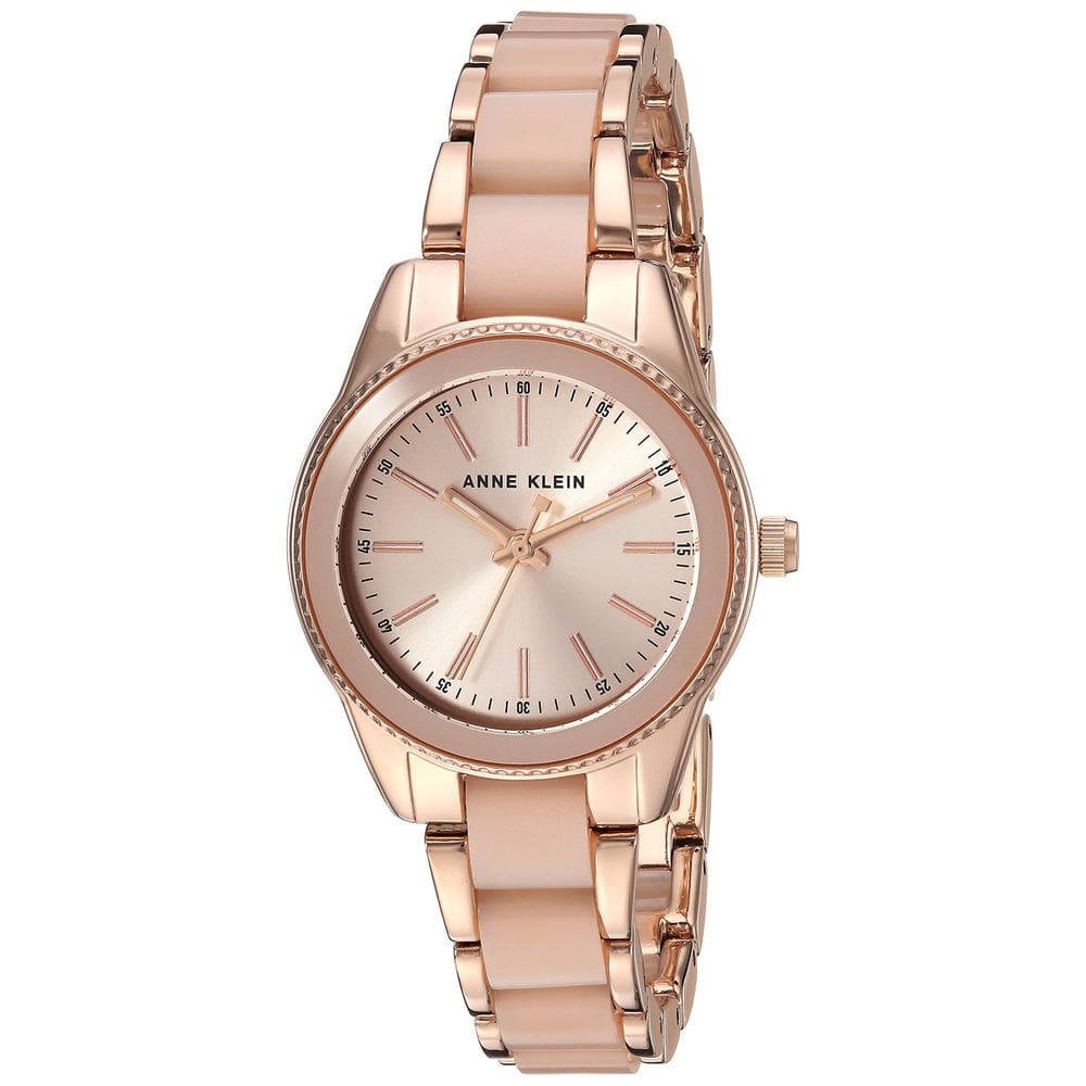 Relógio feminino Anne Klein em tom de ouro rosa com resina rosa claro