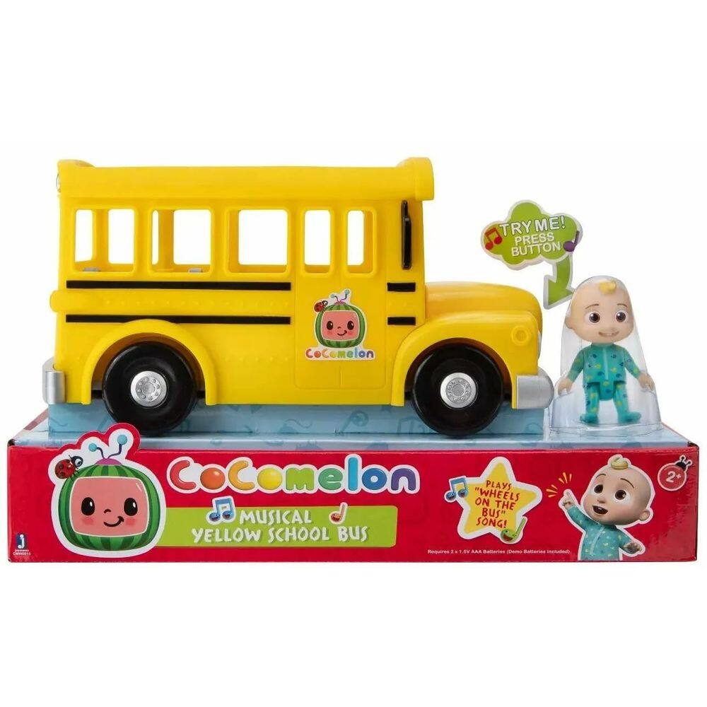 Ônibus escolar amarelo musical oficial da Toy CocoMelon com figura de JJ