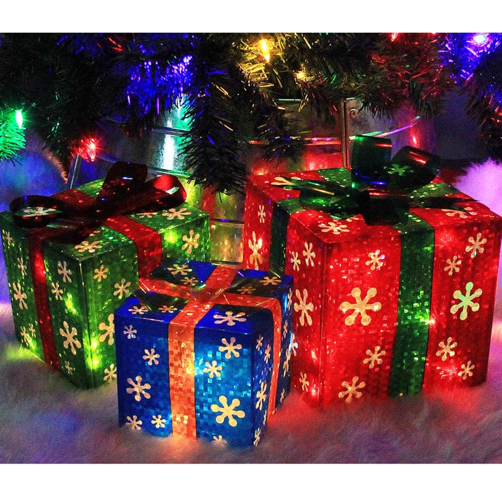 Decorações de Natal ATDAWN Lighted Gift Boxes, conjunto de 3