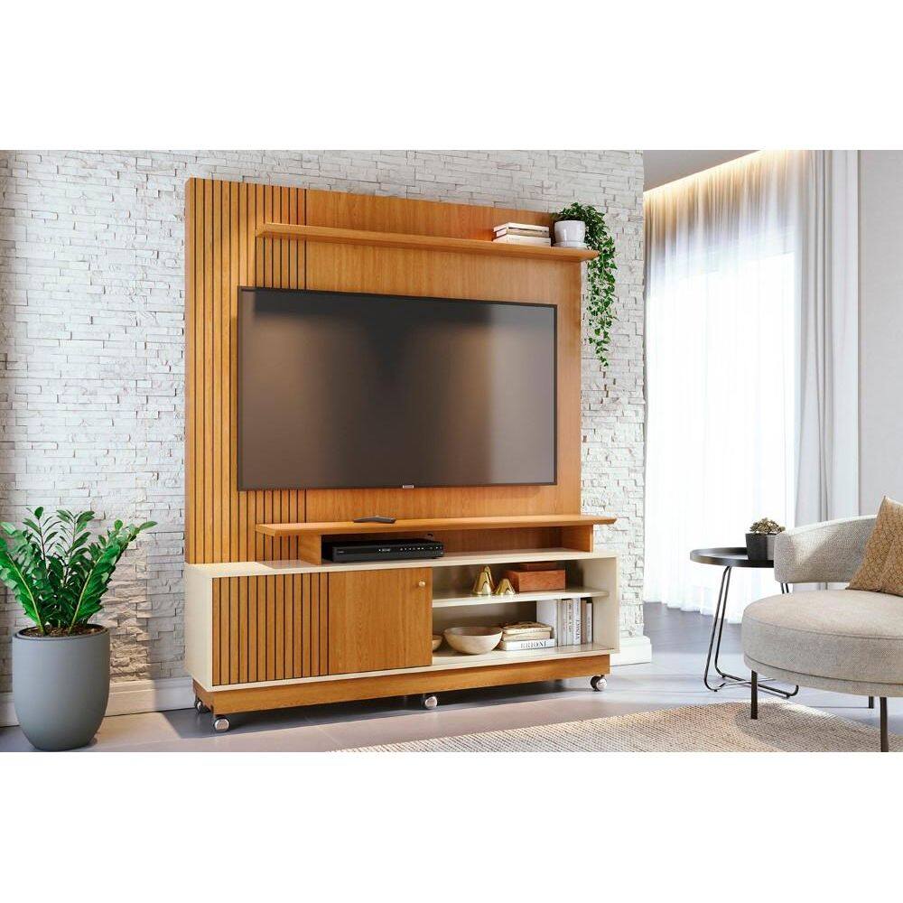 Painel Ares para TV de até 75 polegadas (COM RODÍZIOS) - Cinamomo / OFF WHITE - Madetec