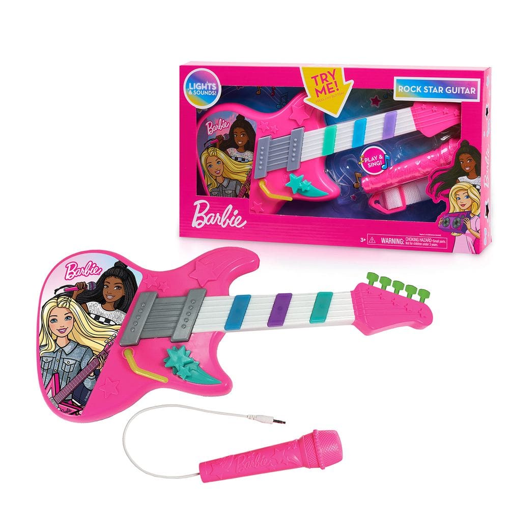 Guitarra de brinquedo Barbie Rock Star com luzes, sons e microfone