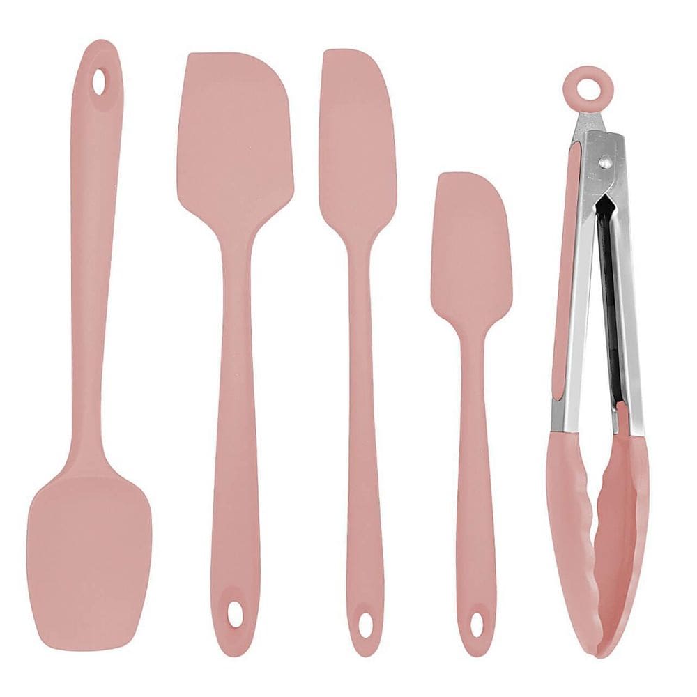 Kit Espátulas De Silicone Profissional Com Pegador Inox Rosa