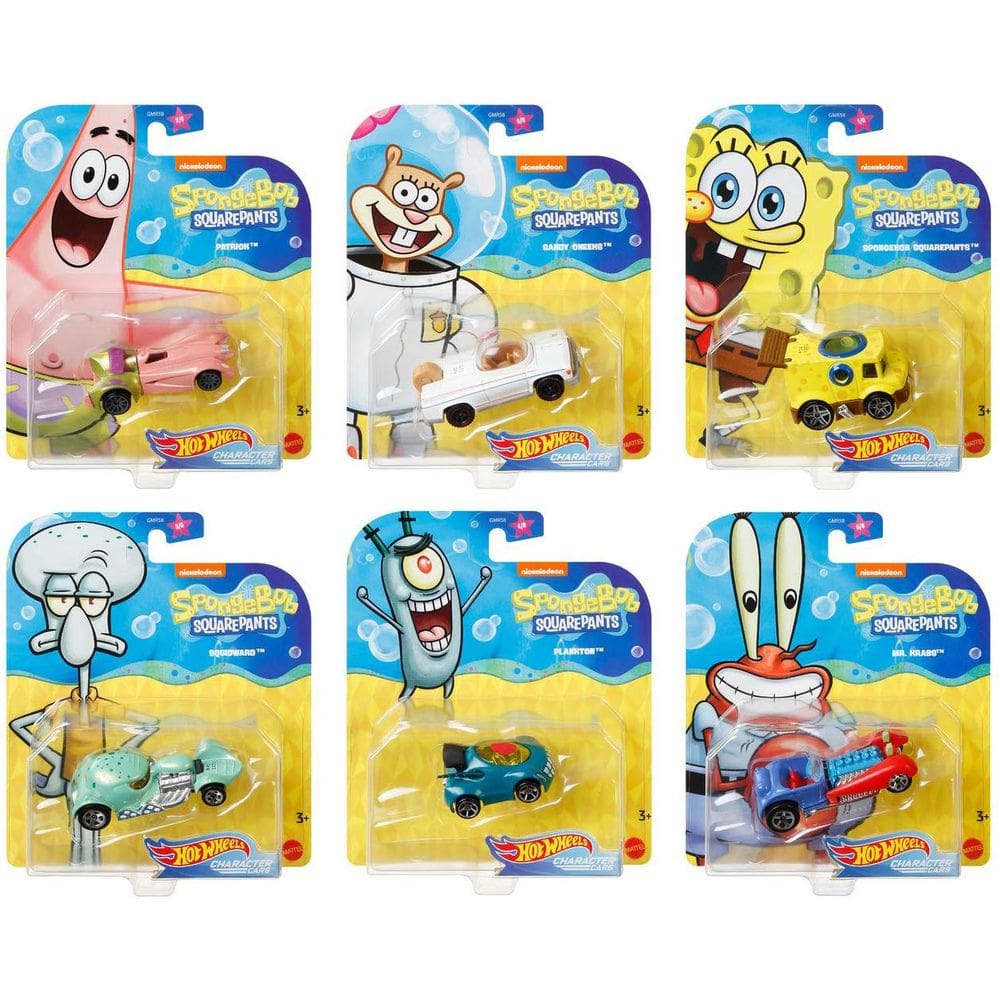Character Cars Hot Wheels Underwater Spongebob, pacote com 6