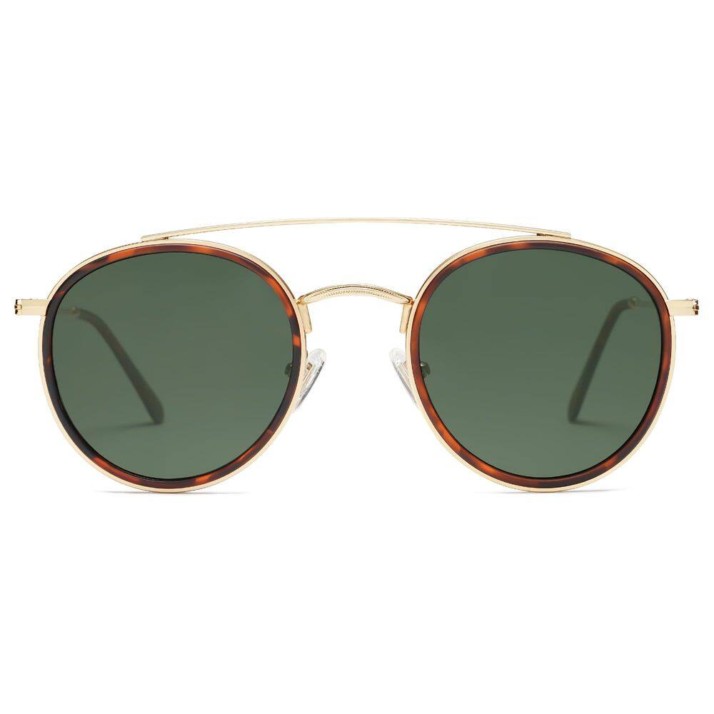 Óculos de sol SOJOS Retro Round Double Bridge SJ1104 marrom/verde