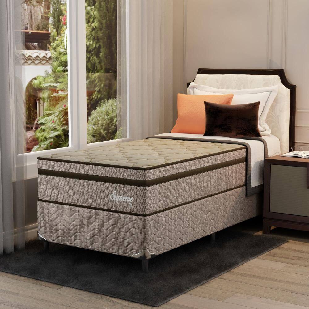 Cama Box Solteiro Supreme 0,88x188x60cm Molas Ensacadas Tecido poliéster Dourado, Jacquard Tipo Malha Dourado