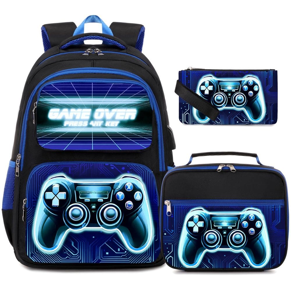 Mochila Bevalsa para meninos com lancheira, conjunto de porta de carregamento USB