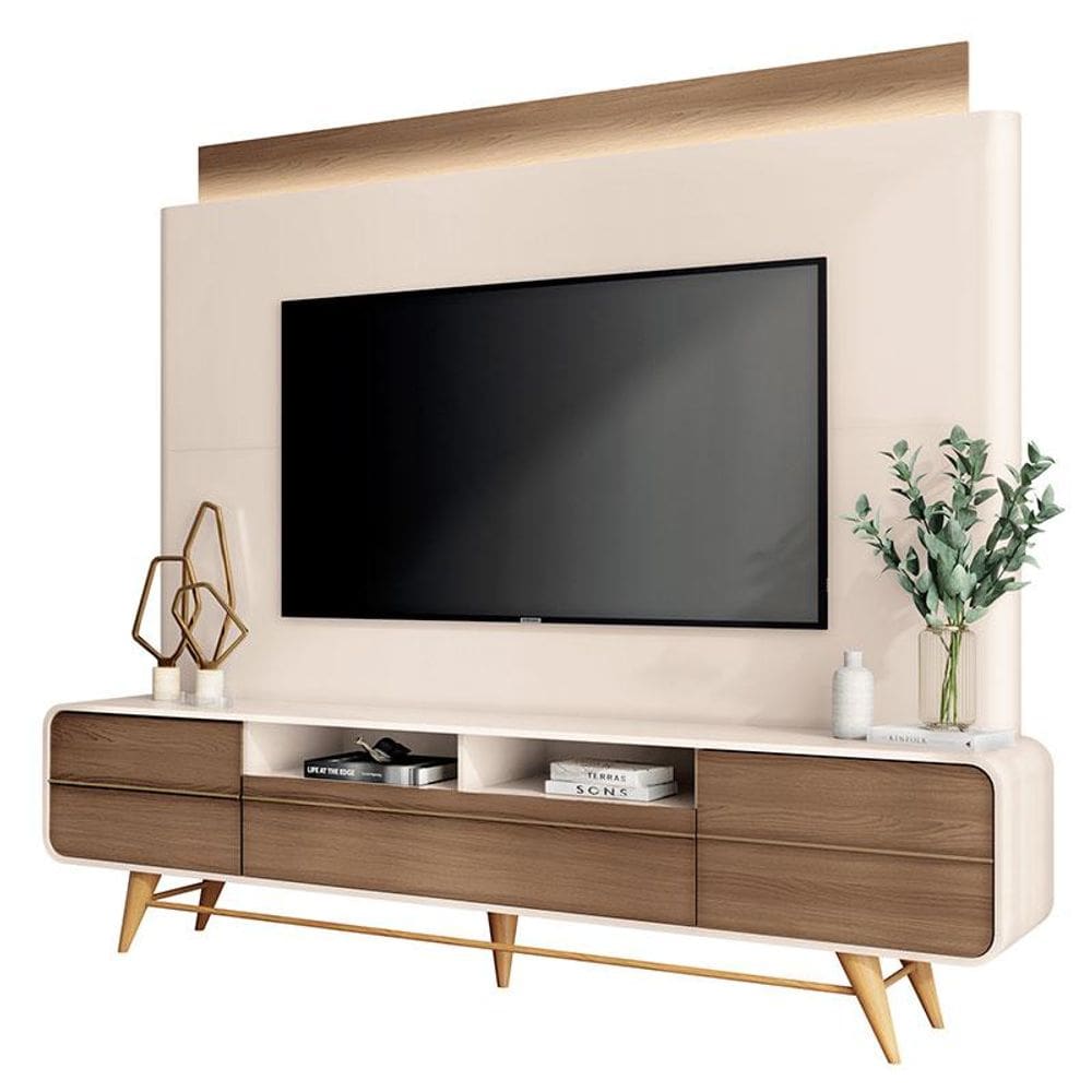 Estante Home Theater Nobre Off White Castanho - HB Móveis