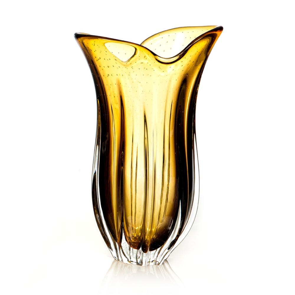 Vaso Decorativo Em Cristal Murano Âmbar E Lilás São Marcos