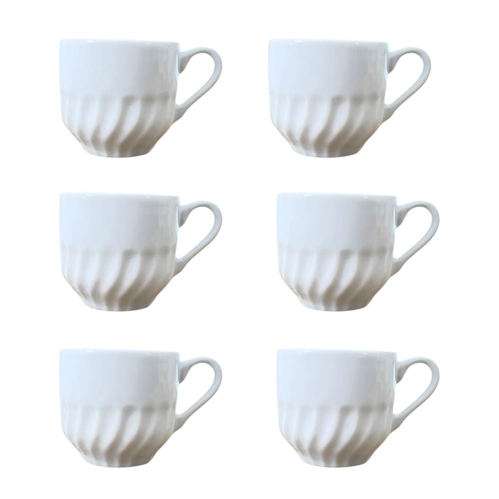 Kit Jogo 6 Xicaras Relevo Café/Chá hotel 250ml - Porcelana