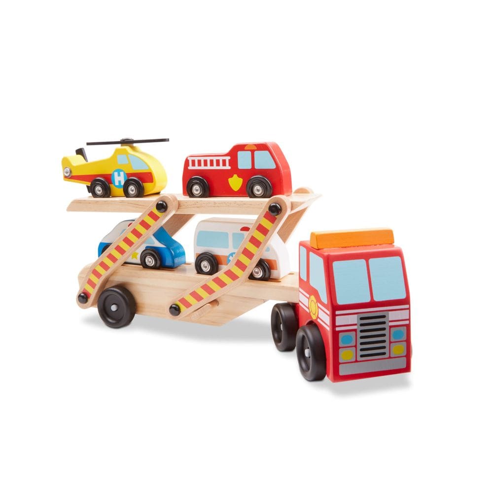 Caminhão transportador de veículos de emergência de brinquedo Melissa & Doug Wood