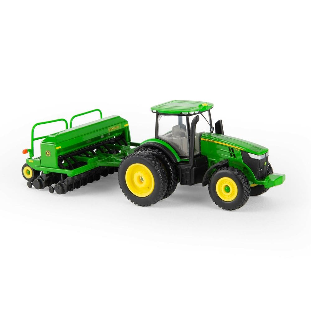 Trator de brinquedo ERTL John Deere 7215R com furadeira de grãos 1590 1:64