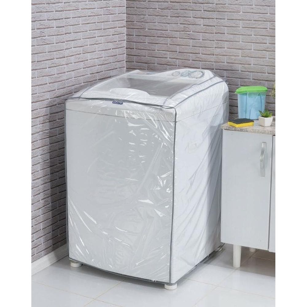 Capa Máquina De Lavar Roupas Pvc Transparente M 10Kg À 14Kg