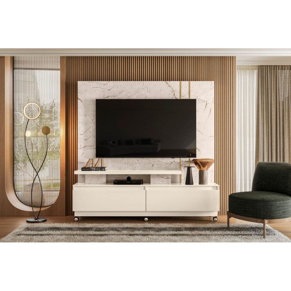 Estante New Apolo para TV de até 75 polegadas (COM RODÍZIOS) - CALACATA / OFF WHITE - Madetec