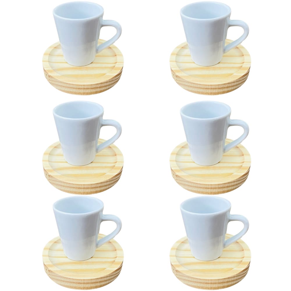Jogo 6 xícaras café expresso 55ml Porcelana c/ pires redondo