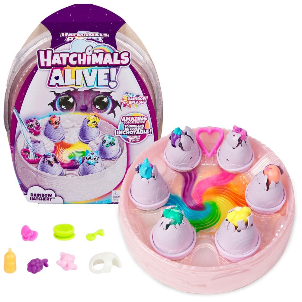 Brinquedo Hatchimals Rainbow Hatchery com 6 minibonecos e acessórios