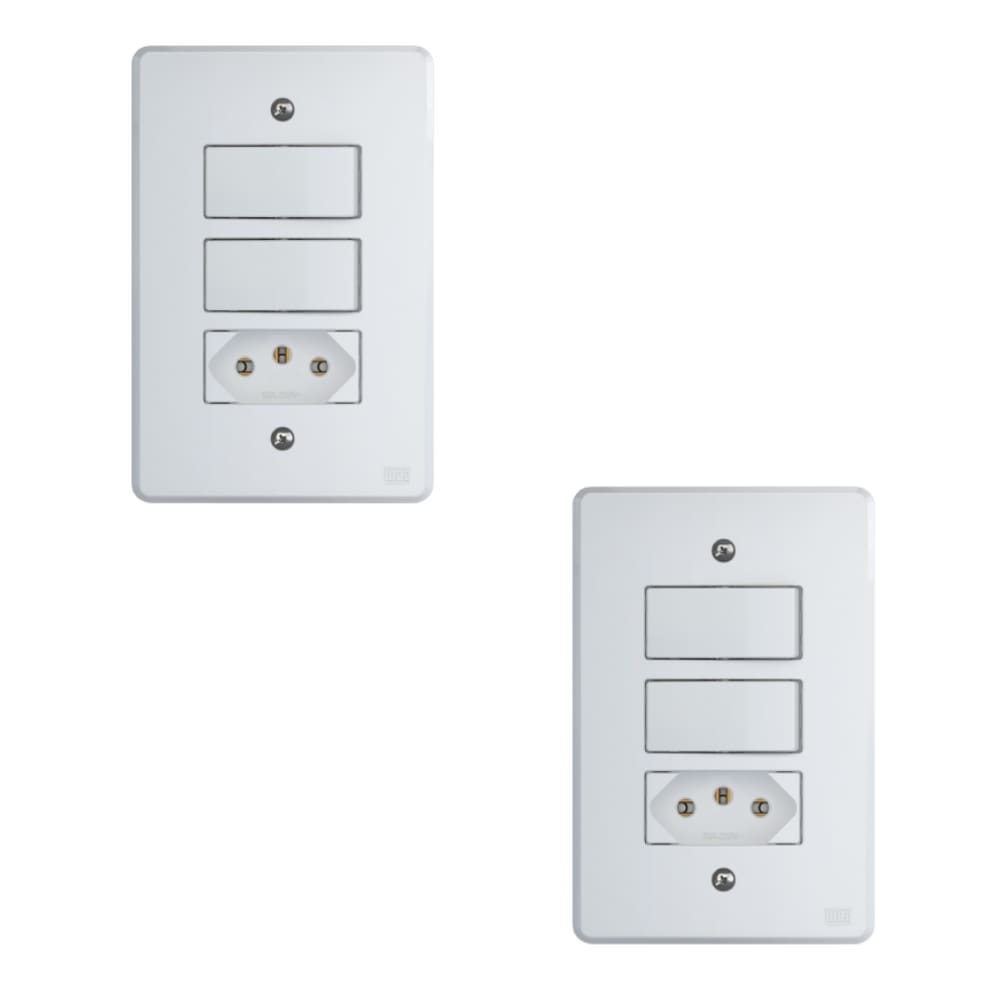 Kit Conjunto Interruptor 4x2 | 2 Teclas Simples 10A + 1 Tomada 10A 250V 2 peças