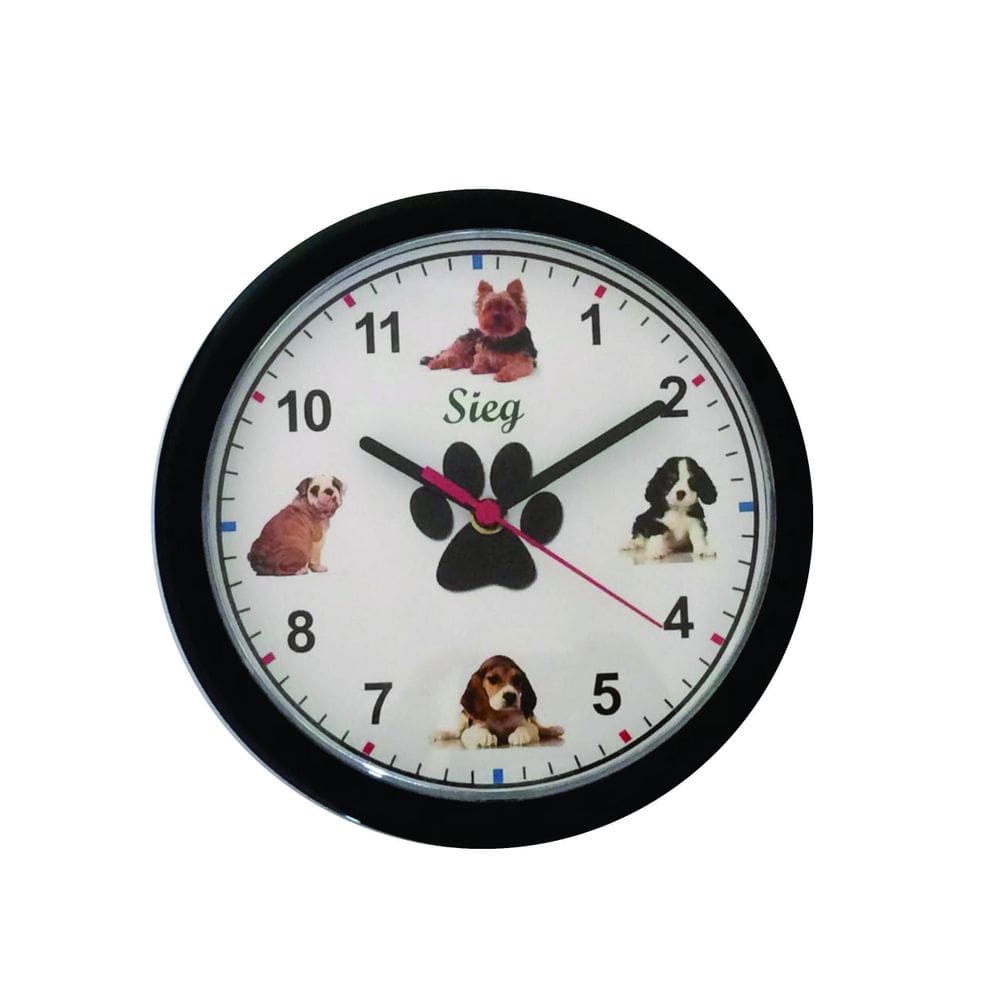 Relógio Sieg Redondo Preto Fundo Cachorro 24cm