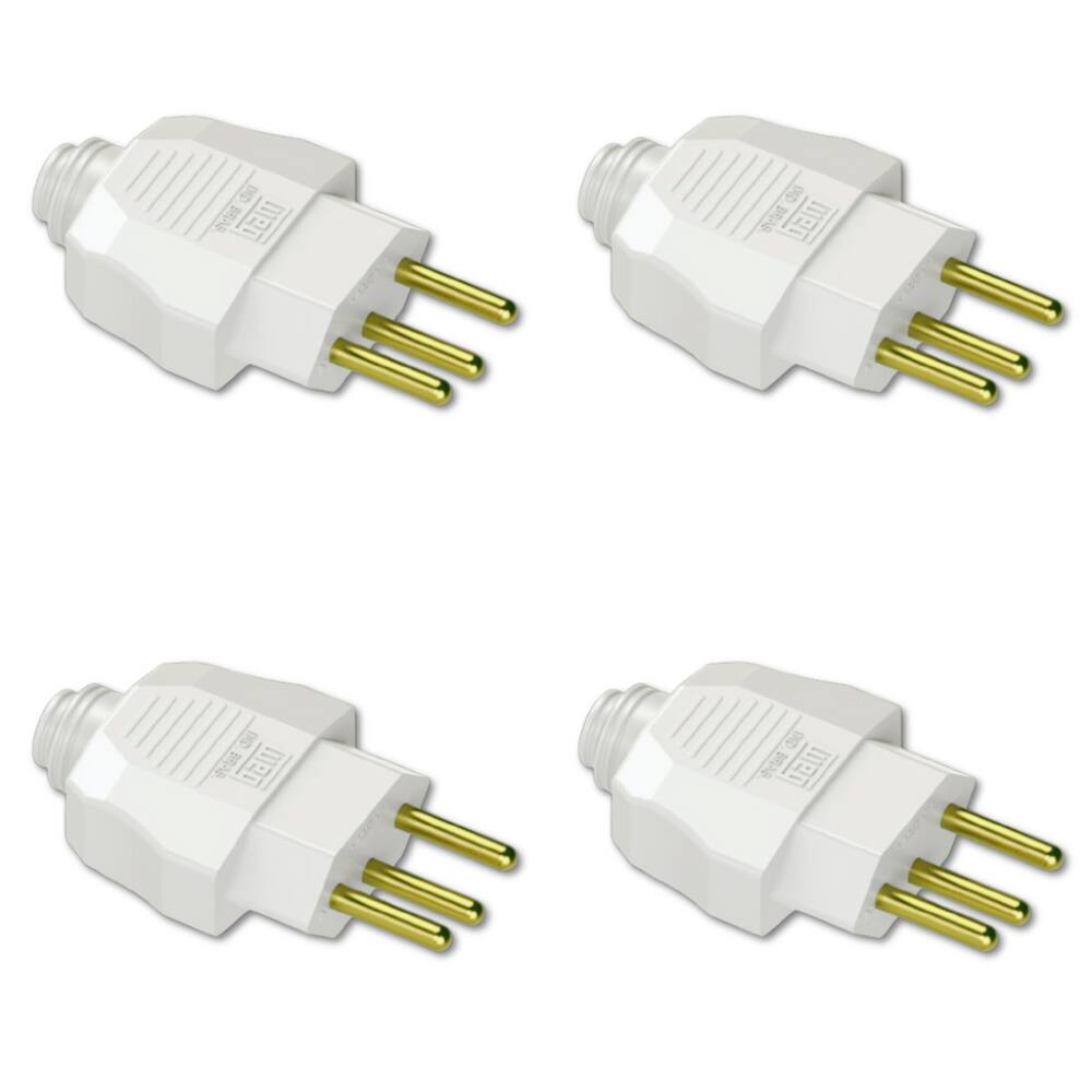 Kit Plugue Macho 2P+T 10A 250Vca Branco 4 peças
