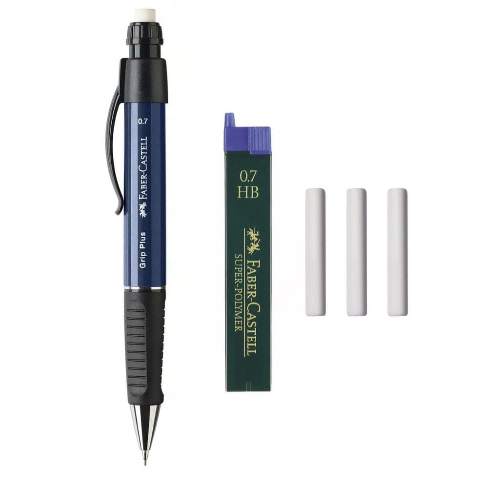 Lápis mecânico Faber-Castell Grip Plus 0,7 mm com cabos e borrachas