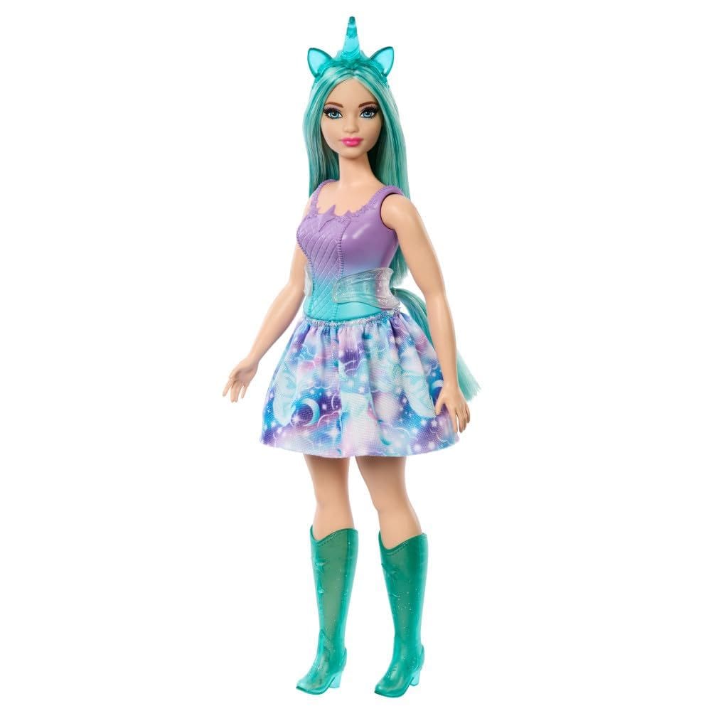Boneca Barbie Unicorn com cabelo turquesa Fantasy e roupa pastel