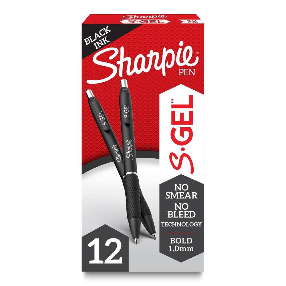 Canetas de gel Sharpie S-Gel Bold Point (1,0 mm), tinta preta, 12 unidades