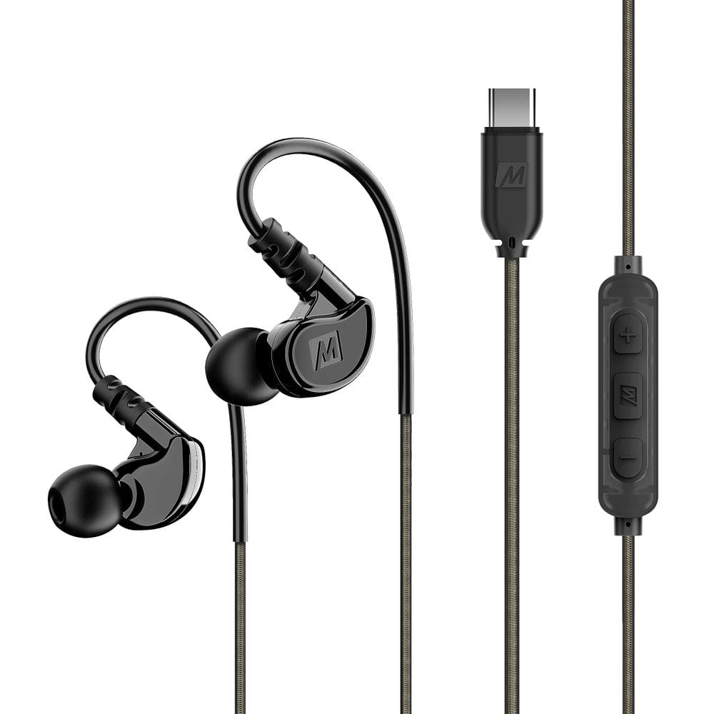 Fones de ouvido com fio MEE audio M6 Sport com ganchos de ouvido Memory Wire pretos