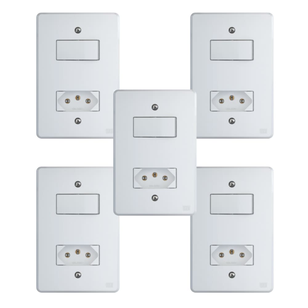 Kit Conjunto Interruptor 4x2 | 1 Tecla Simples 10A + 1 Tomada 20A 250V 5 peças