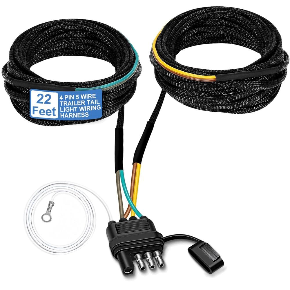 Chicote de fiação de reboque Kbiykuy 22 pés 4 pinos e 5 fios com malha de nylon