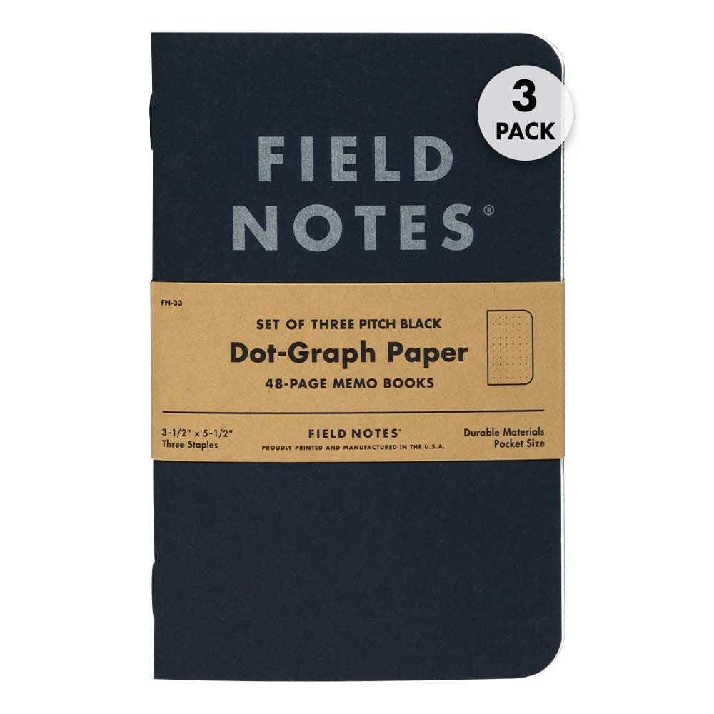 Caderno Field Notes Pitch Black, pacote com 3, 90 g/m², 48 páginas