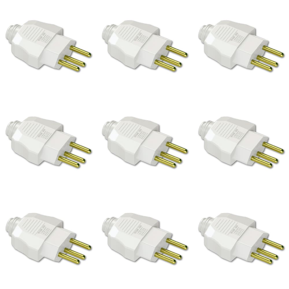 Kit Plugue Macho 2P+T 20A 250Vca Branco 10 peças