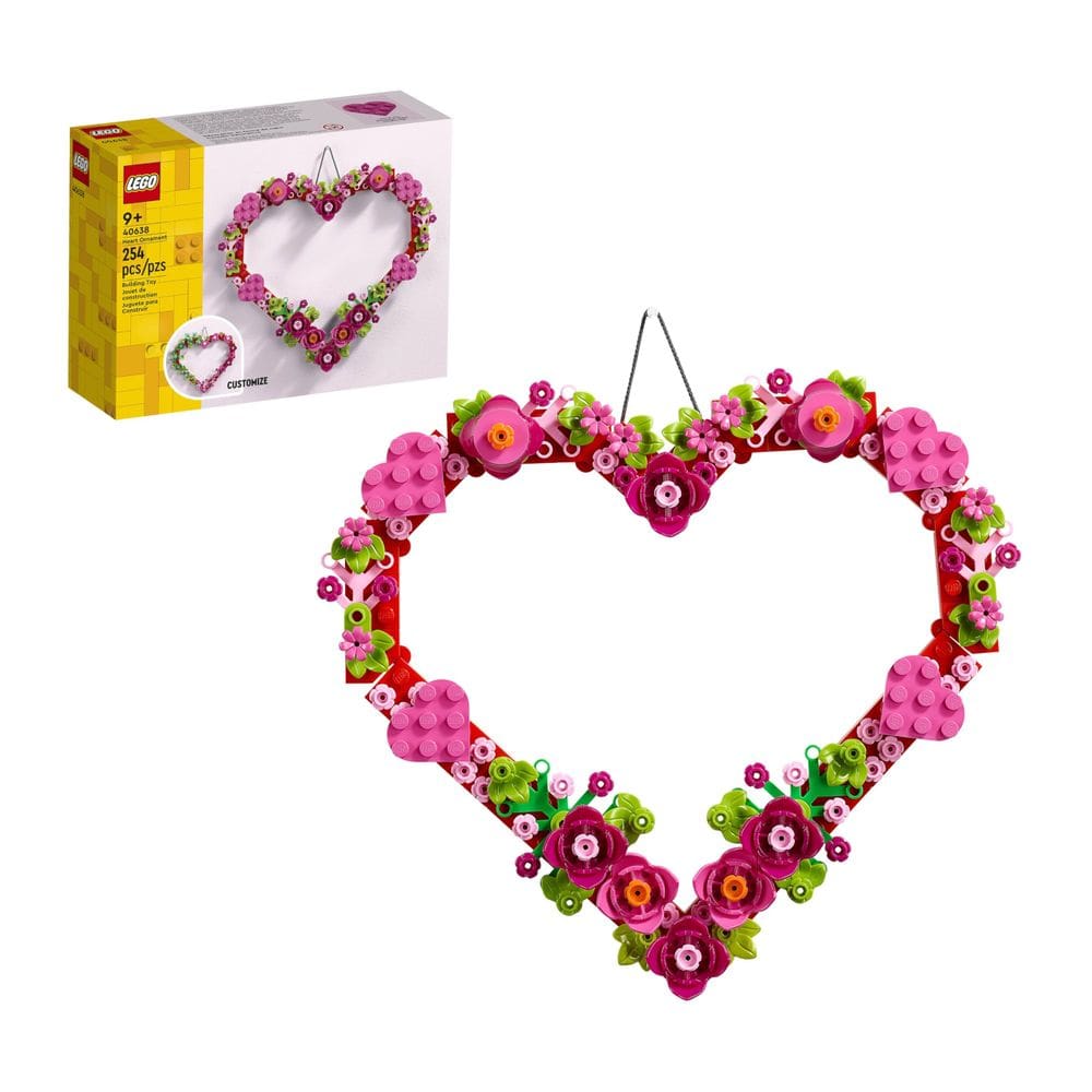 Kit de brinquedos de construção: enfeite de coração LEGO com flores artificiais