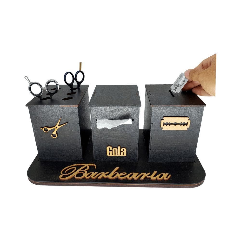 Kit Trio Descarte De Lâminas + Suporte Gola + Tesouras - Mdf