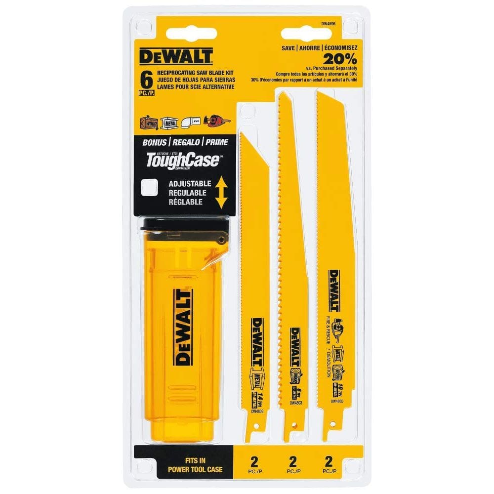 Conjunto de 6 peças de lâminas de serra recíprocas DEWALT Bimetálicas DW4896