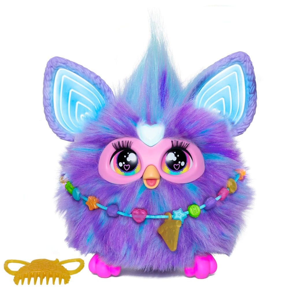 Brinquedo de pelúcia interativo Furby Purple com 15 acessórios de moda