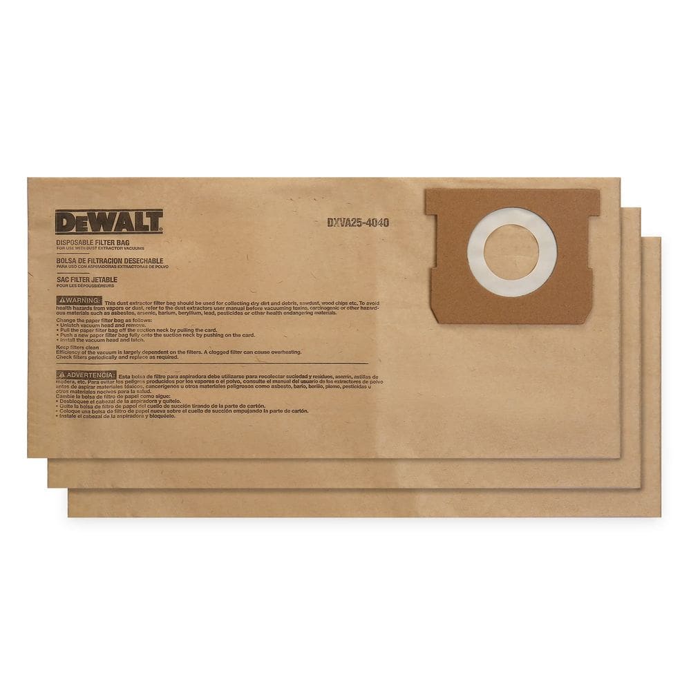 Saco de pó DEWALT DXV04T 15L para aspirador de loja, pacote com 3