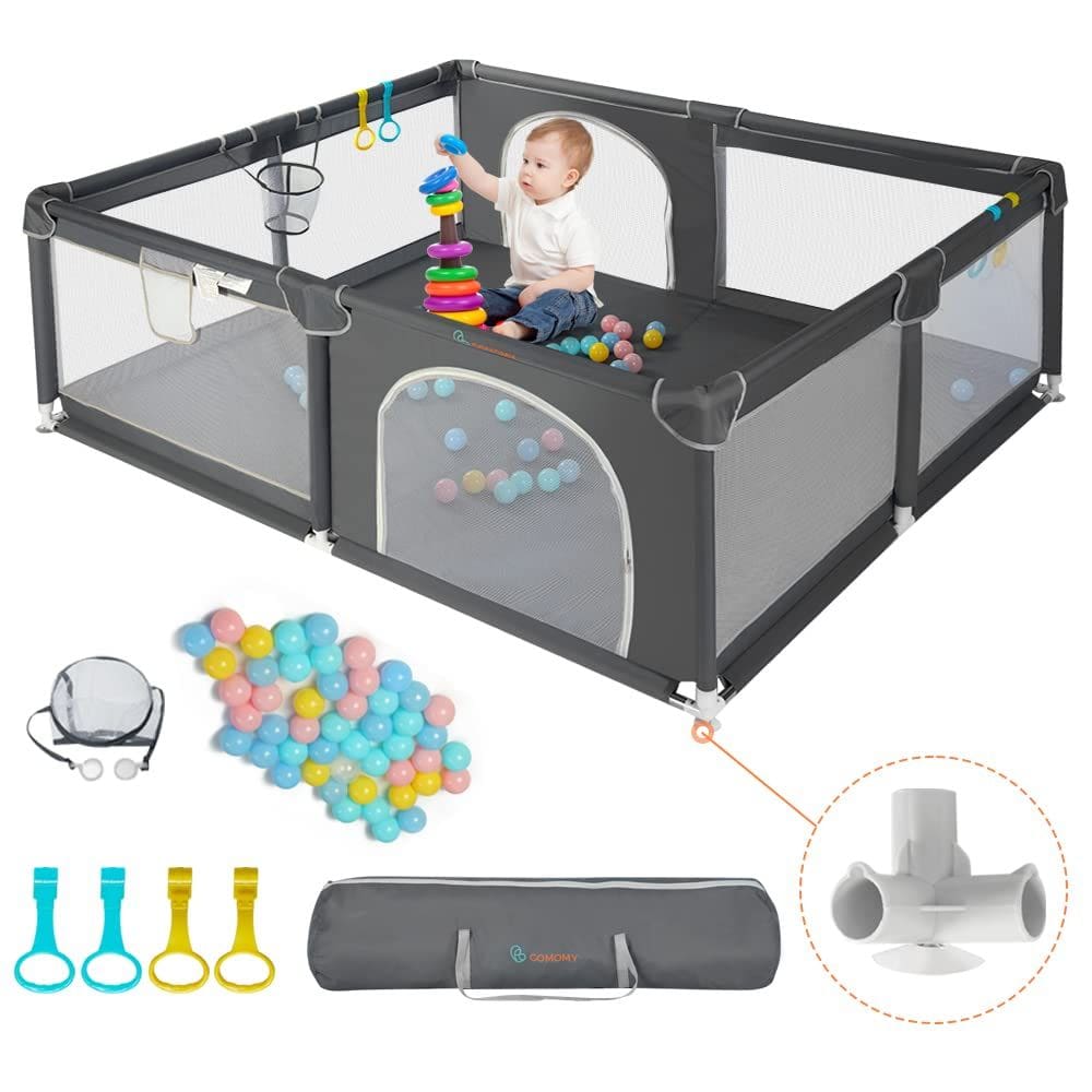 Playpen COMOMY Playard extra grande 200x180cm com acessórios