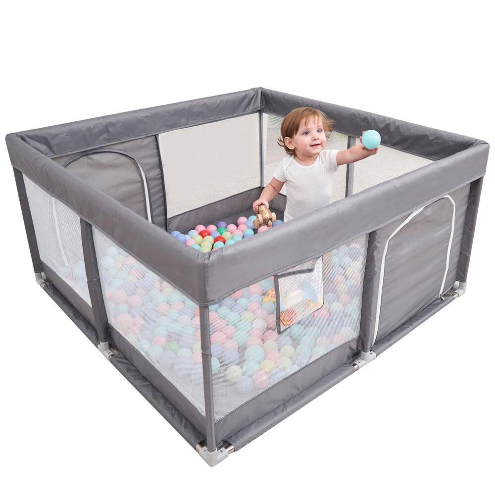 Playpen PandaEar Large para crianças pequenas com malha macia de 50 x 50 cm, cinza