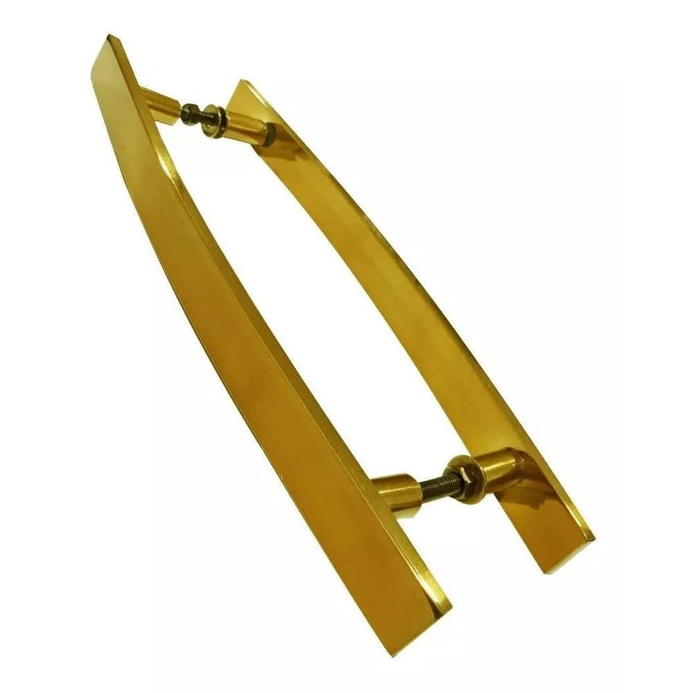 Puxador Portas Madeira Vidro Alumínio Curvo Dourado 40Cm