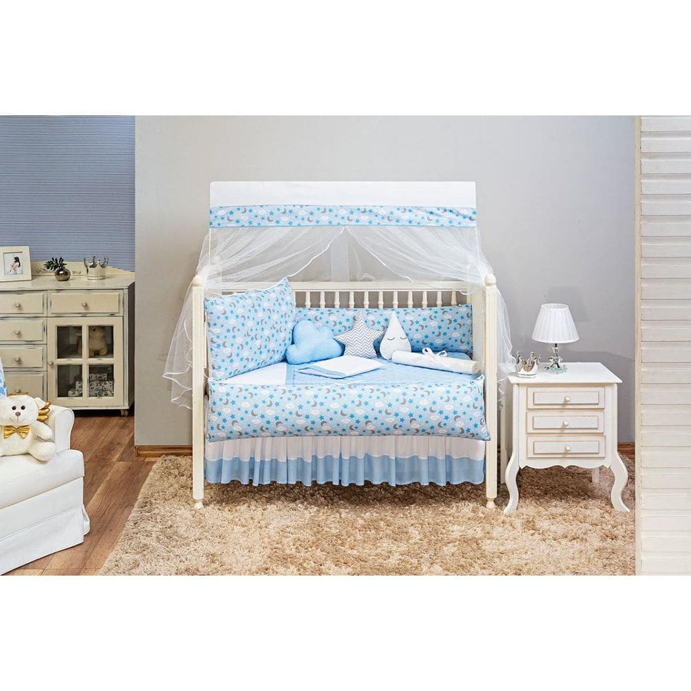 Kit Berço Enxoval do Bebê Azul Claro 13 Peças Proteção