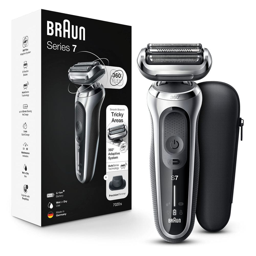 Barbeador elétrico Braun Series 7 7020s Flex para homens prateado