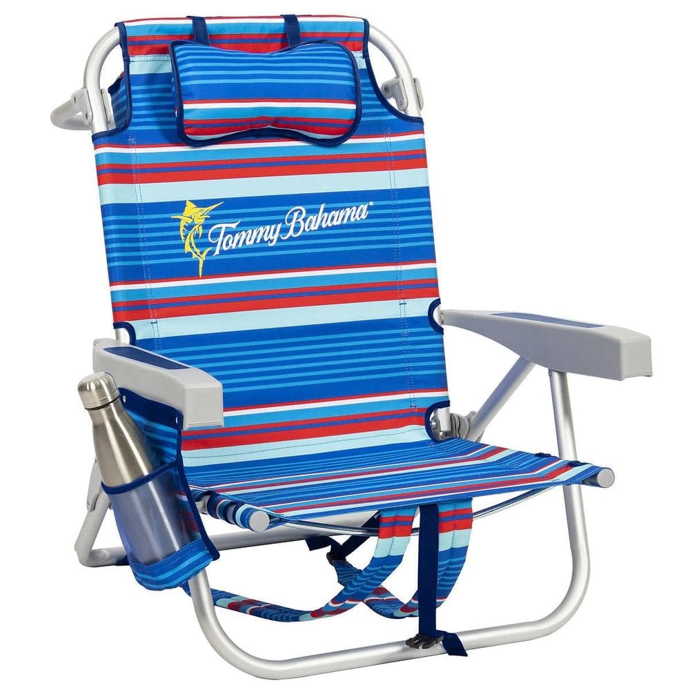 Cadeira de praia Tommy Bahama de 5 posições com listras azuis em alumínio