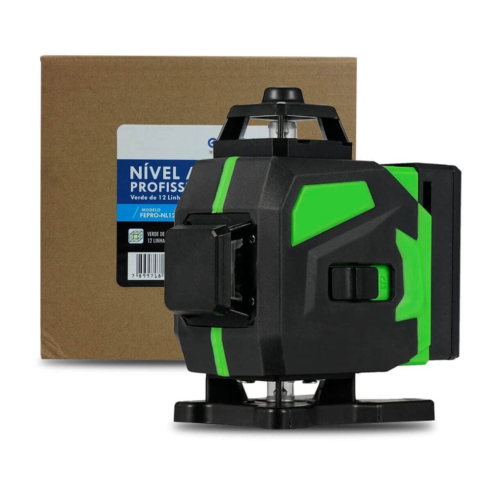 Nível Laser 3D 12 Linhas com Laser Verde, Alcance de 30m, Baterias Recarregáveis e Kit Completo com Controle Remoto e Bolsa de Transporte