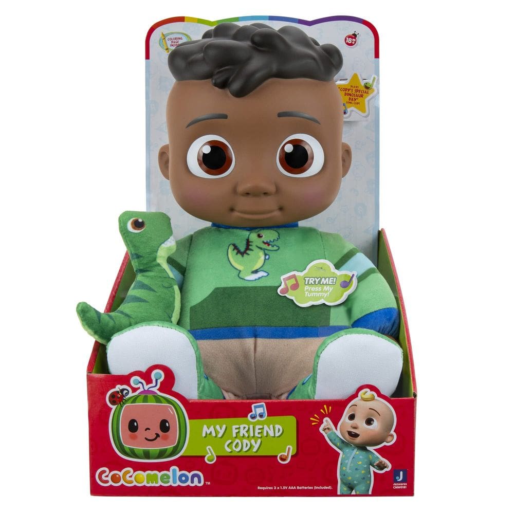 Toy CocoMelon My Friend Cody com crianças em idade pré-escolar de pelúcia de dinossauro